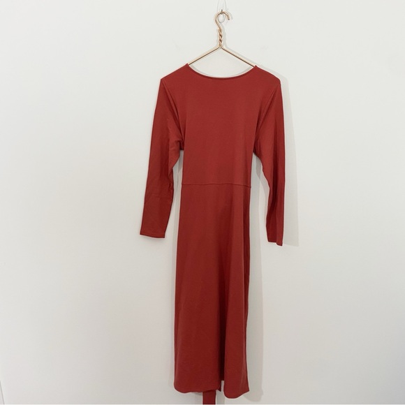 Pure J. Jill NWT Large Petite Brick Red Orange Pima Cotton Side Slit Midi Dress - Picture 10 of 15